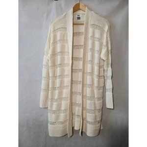 Old Navy Cream Long Sleeve Laser Cut Stripe Pattern Open Front Cardigan Size XL